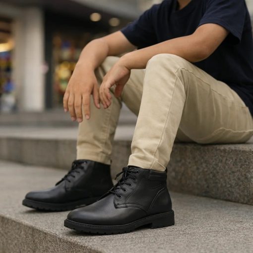 Genuine Leather Black Boot with Lace